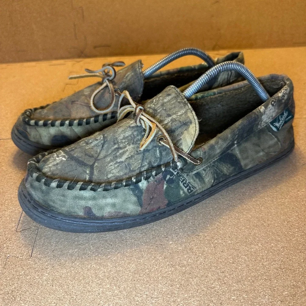 Woolrich Moccasin Slippers Mens 12 Camo Fleece Canvas Loafers WM1183-347-12